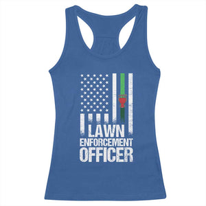 Funny Lawn Enforcement Officer Racerback Tank Top Gardening Lawn Mower American Flag TS11 Royal Blue Print Your Wear