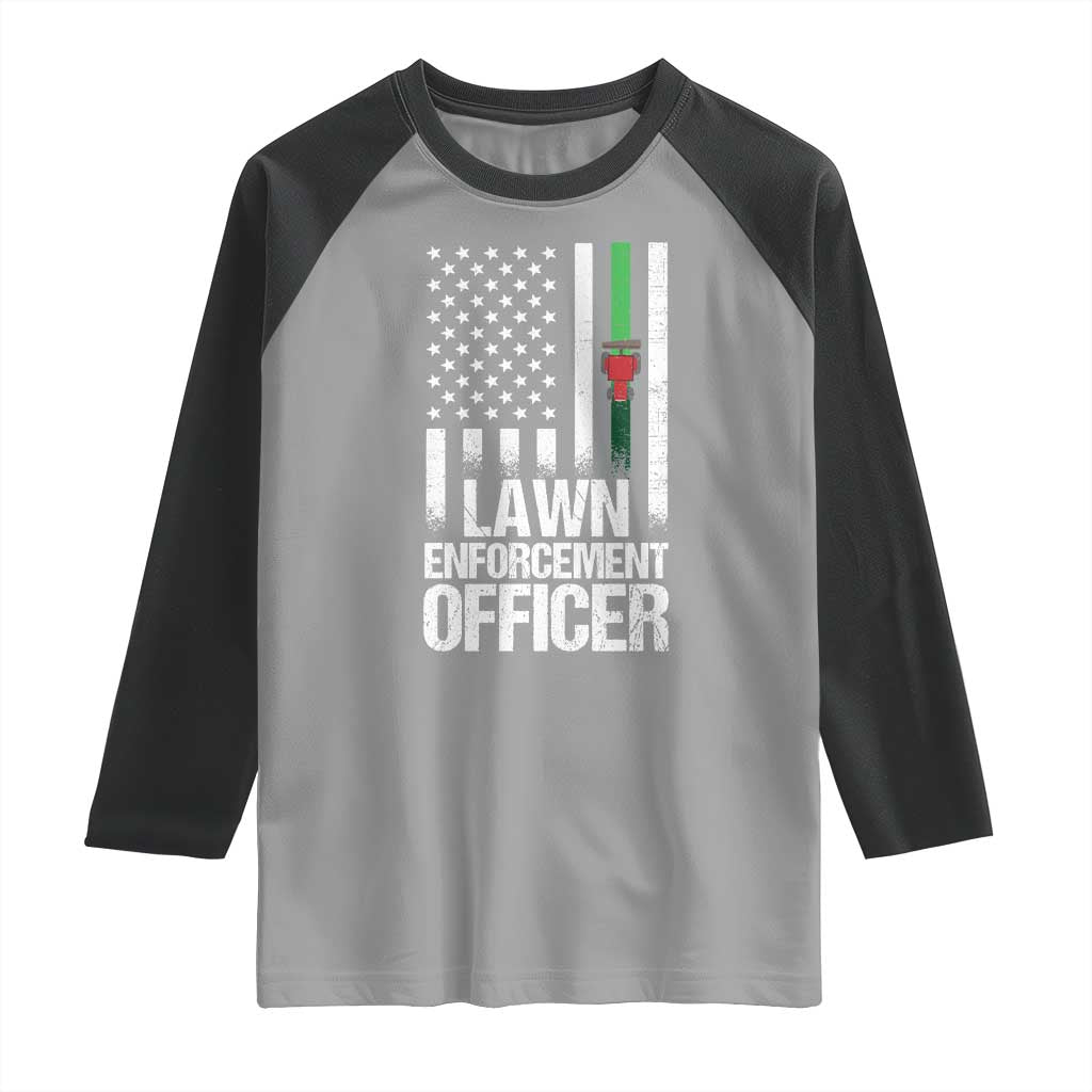 Funny Lawn Enforcement Officer Raglan Shirt Gardening Lawn Mower American Flag TS11 Sport Gray Black Print Your Wear