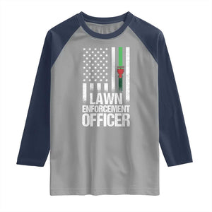 Funny Lawn Enforcement Officer Raglan Shirt Gardening Lawn Mower American Flag TS11 Sport Gray Navy Print Your Wear