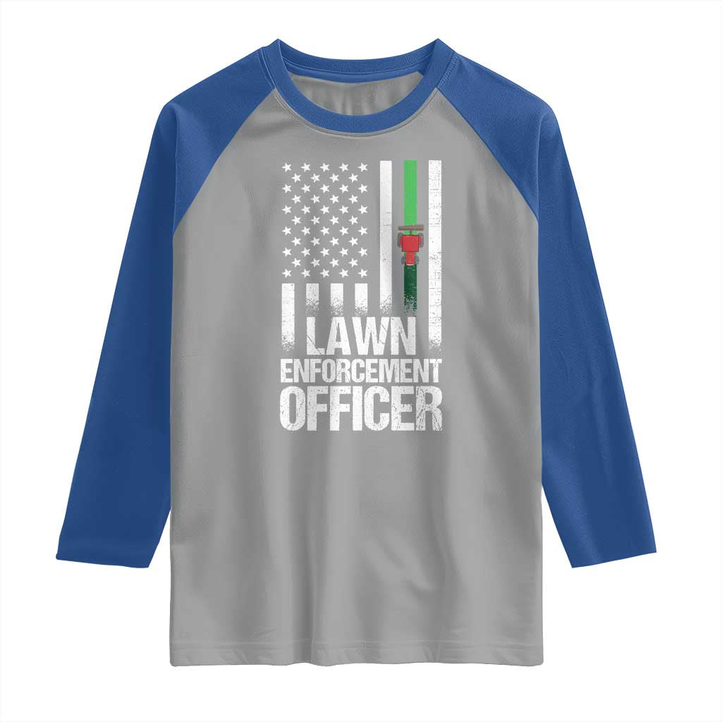 Funny Lawn Enforcement Officer Raglan Shirt Gardening Lawn Mower American Flag TS11 Sport Gray Royal Print Your Wear