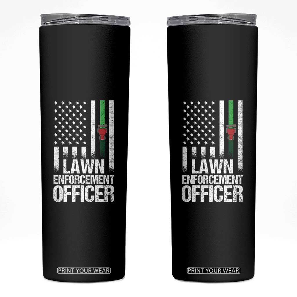 Funny Lawn Enforcement Officer Skinny Tumbler Gardening Lawn Mower American Flag TS11 Black Print Your Wear