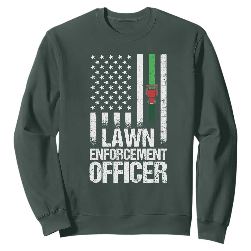 Funny Lawn Enforcement Officer Sweatshirt Gardening Lawn Mower American Flag TS11 Dark Forest Green Print Your Wear