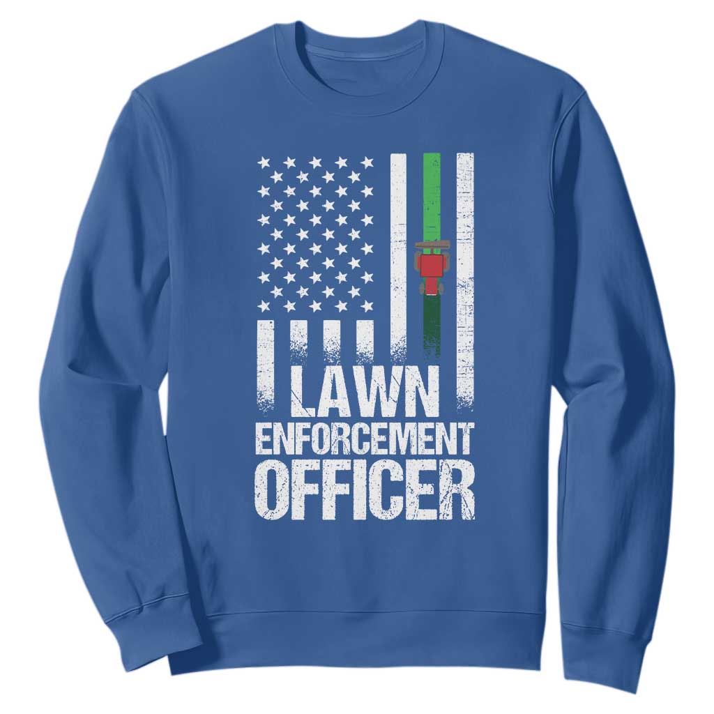 Funny Lawn Enforcement Officer Sweatshirt Gardening Lawn Mower American Flag TS11 Royal Blue Print Your Wear