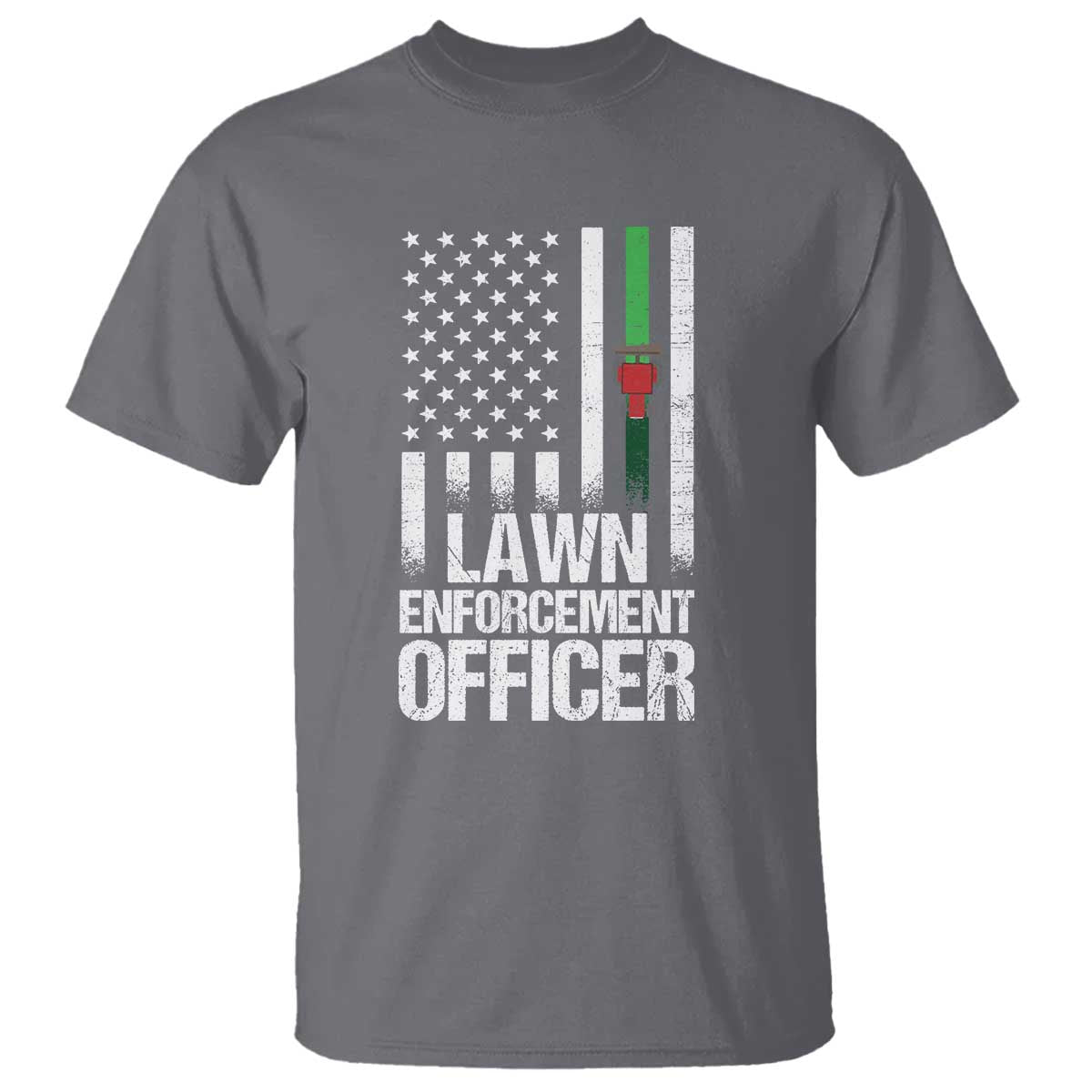 Funny Lawn Enforcement Officer T Shirt Gardening Lawn Mower American Flag TS11 Charcoal Print Your Wear