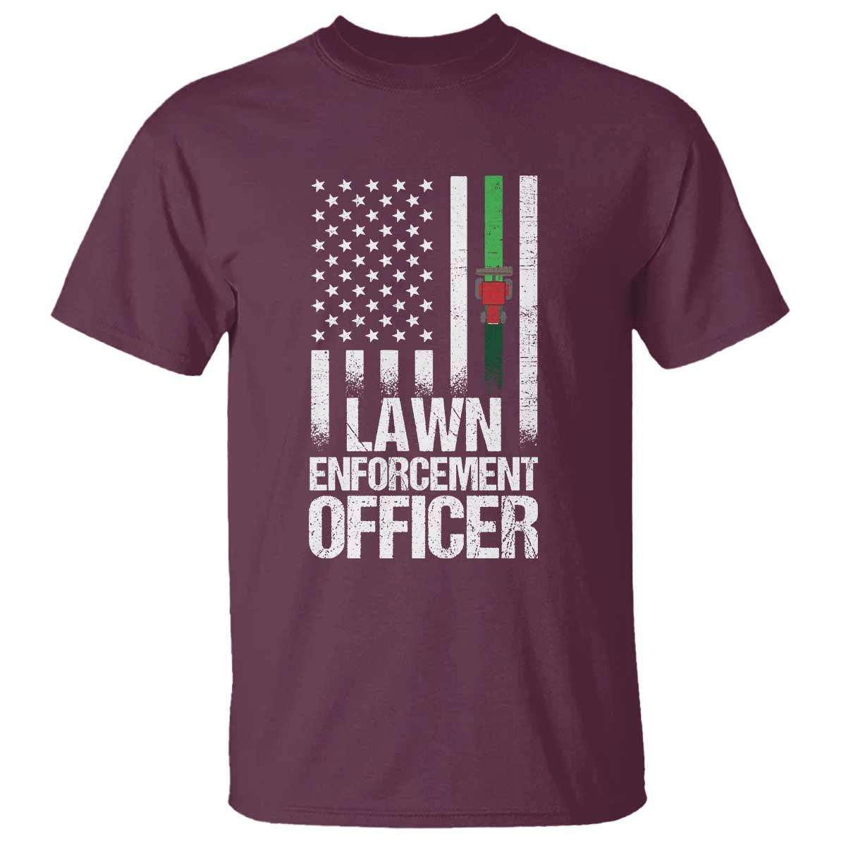 Funny Lawn Enforcement Officer T Shirt Gardening Lawn Mower American Flag TS11 Maroon Print Your Wear
