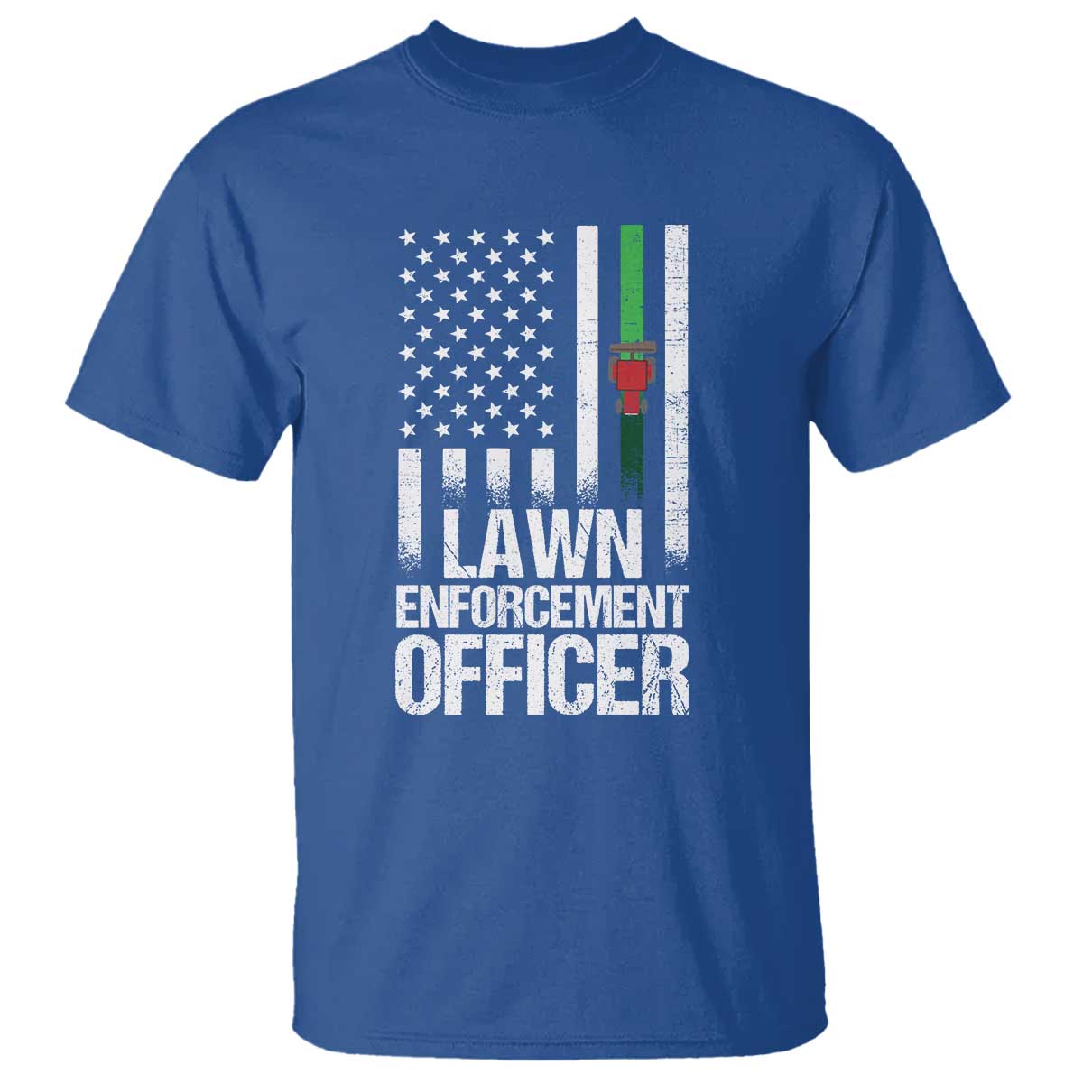 Funny Lawn Enforcement Officer T Shirt Gardening Lawn Mower American Flag TS11 Royal Blue Print Your Wear