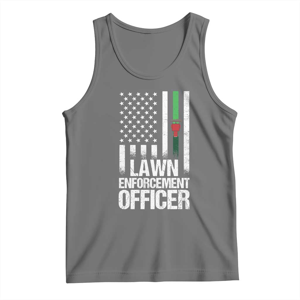 Funny Lawn Enforcement Officer Tank Top Gardening Lawn Mower American Flag TS11 Black Heather Print Your Wear