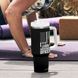 Funny Lawn Enforcement Officer Tumbler With Handle Gardening Lawn Mower American Flag TS11 Print Your Wear