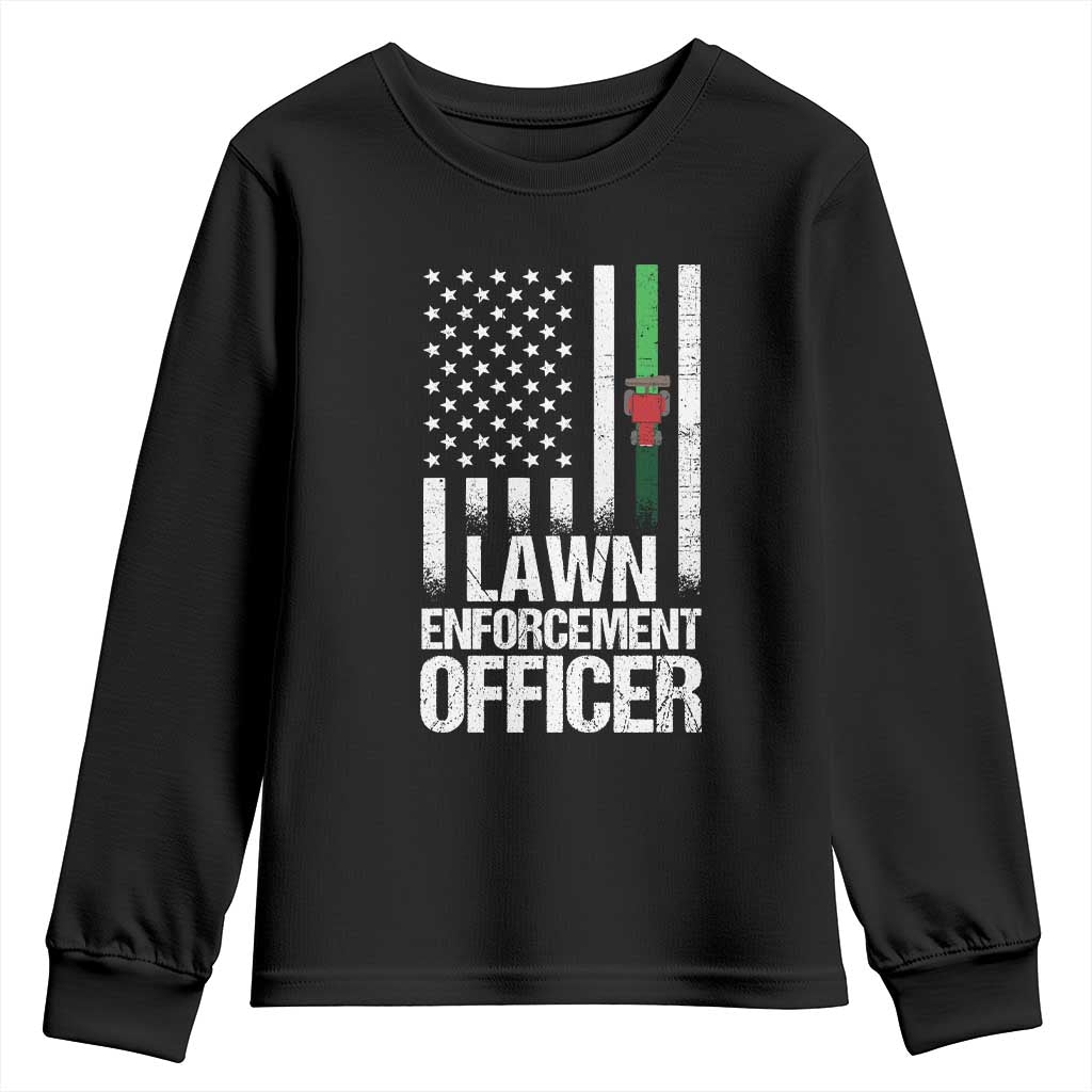 Funny Lawn Enforcement Officer Youth Sweatshirt Gardening Lawn Mower American Flag TS11 Black Print Your Wear