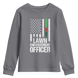 Funny Lawn Enforcement Officer Youth Sweatshirt Gardening Lawn Mower American Flag TS11 Charcoal Print Your Wear