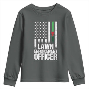 Funny Lawn Enforcement Officer Youth Sweatshirt Gardening Lawn Mower American Flag TS11 Dark Heather Print Your Wear