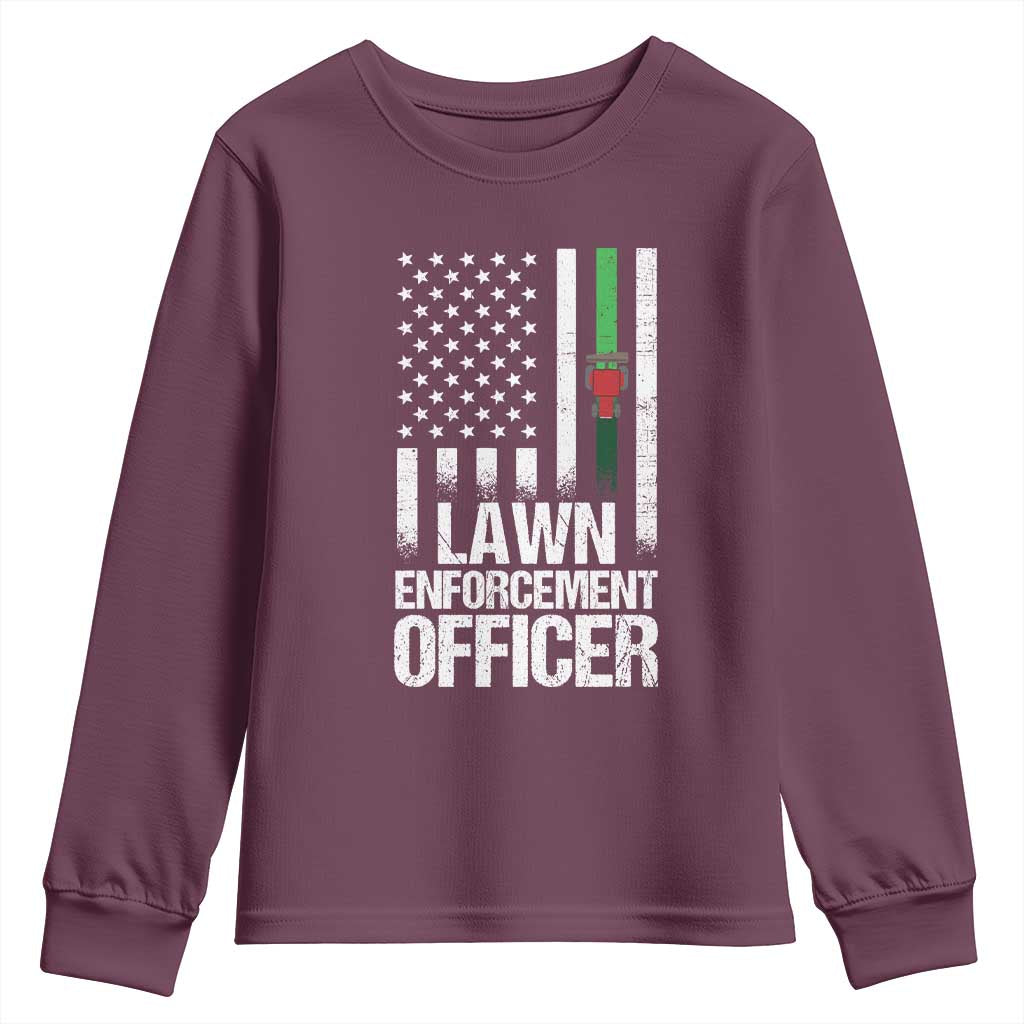 Funny Lawn Enforcement Officer Youth Sweatshirt Gardening Lawn Mower American Flag TS11 Maroon Print Your Wear