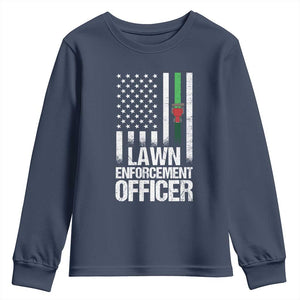 Funny Lawn Enforcement Officer Youth Sweatshirt Gardening Lawn Mower American Flag TS11 Navy Print Your Wear