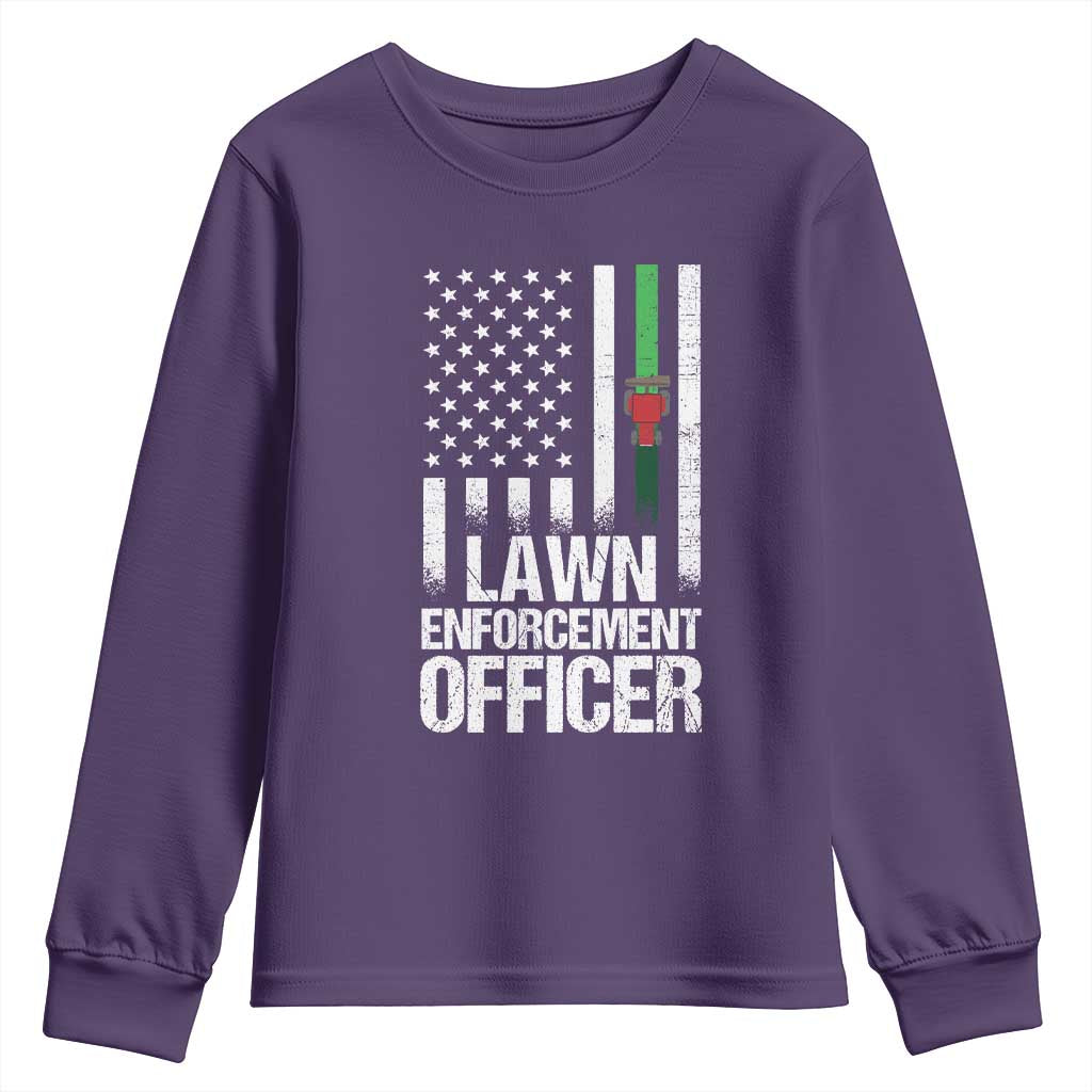Funny Lawn Enforcement Officer Youth Sweatshirt Gardening Lawn Mower American Flag TS11 Purple Print Your Wear