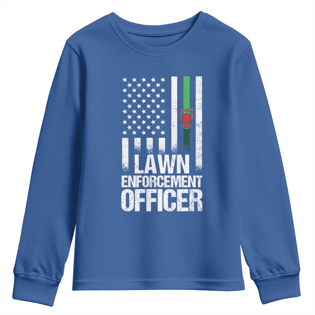 Funny Lawn Enforcement Officer Youth Sweatshirt Gardening Lawn Mower American Flag TS11 Royal Blue Print Your Wear