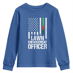 Funny Lawn Enforcement Officer Youth Sweatshirt Gardening Lawn Mower American Flag TS11 Royal Blue Print Your Wear