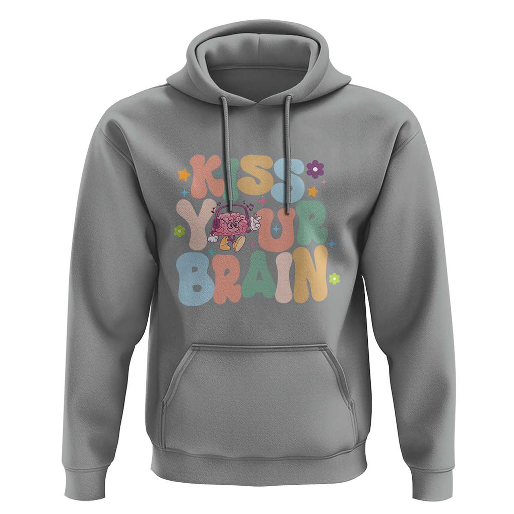 Funny Special Education Teacher Hoodie Kiss Your Brain Retro Groove Flower Star TS11 Sport Gray Print Your Wear