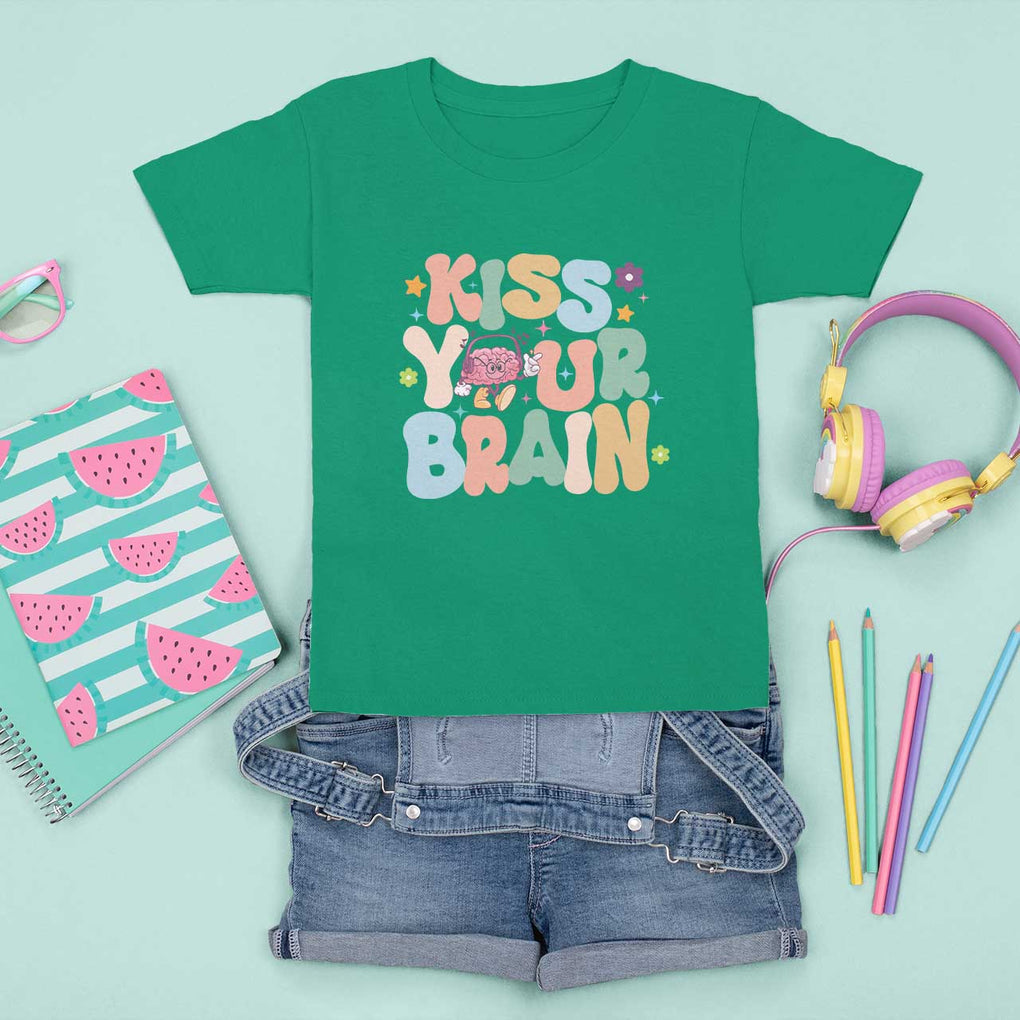 Funny Special Education Teacher T Shirt For Kid Kiss Your Brain Retro Groove Flower Star TS11 Irish Green Print Your Wear