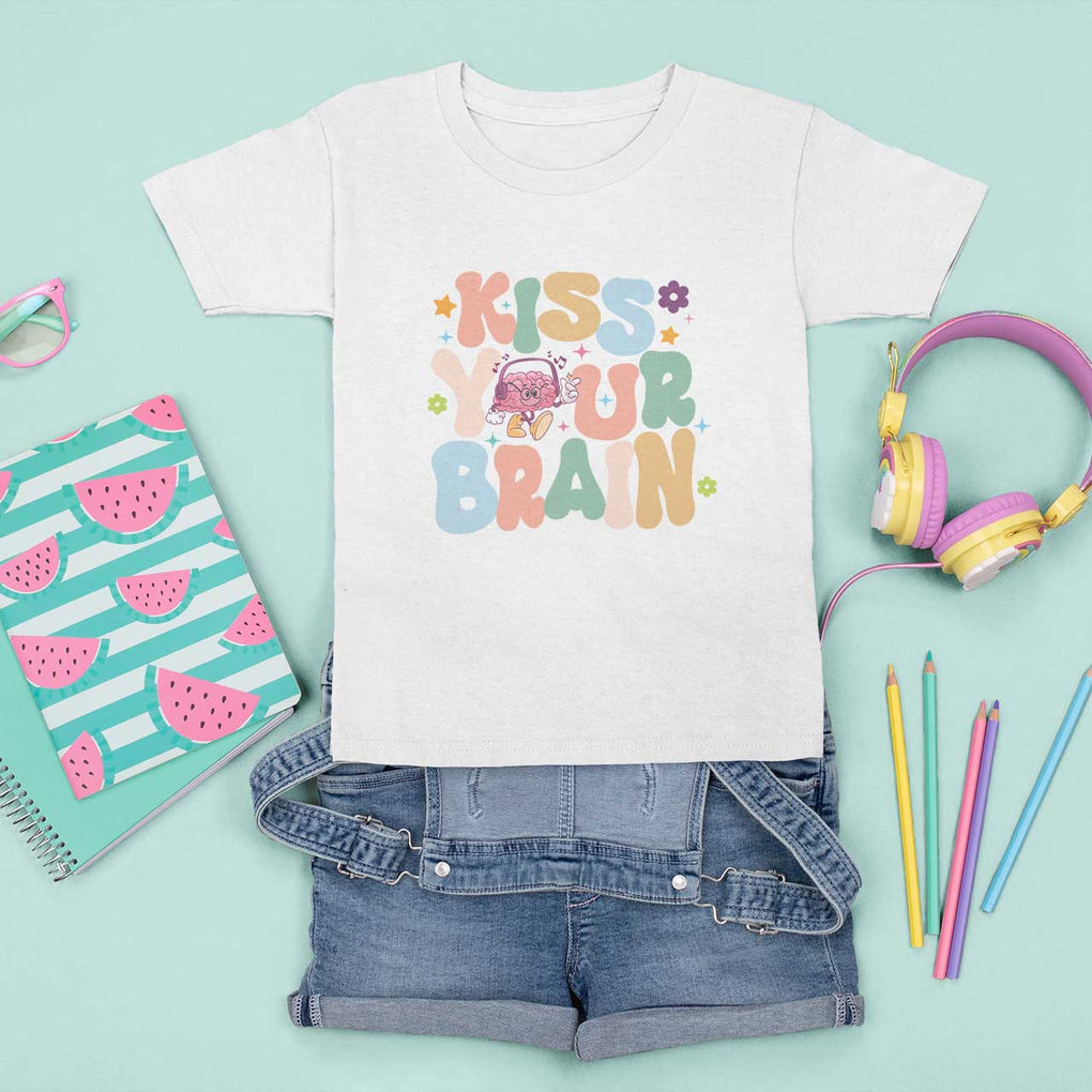 Funny Special Education Teacher T Shirt For Kid Kiss Your Brain Retro Groove Flower Star TS11 White Print Your Wear
