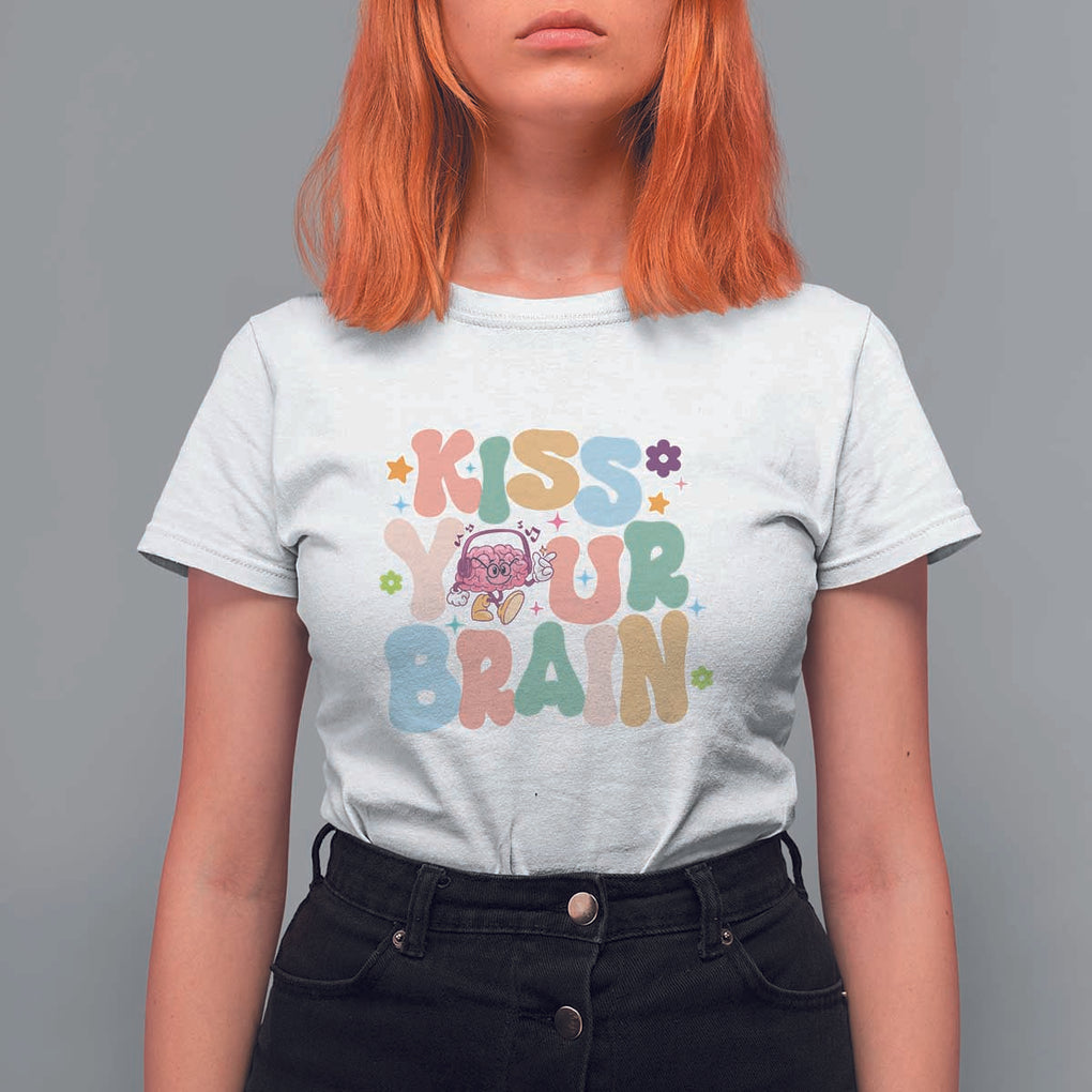 Funny Special Education Teacher T Shirt For Women Kiss Your Brain Retro Groove Flower Star TS11 White Print Your Wear