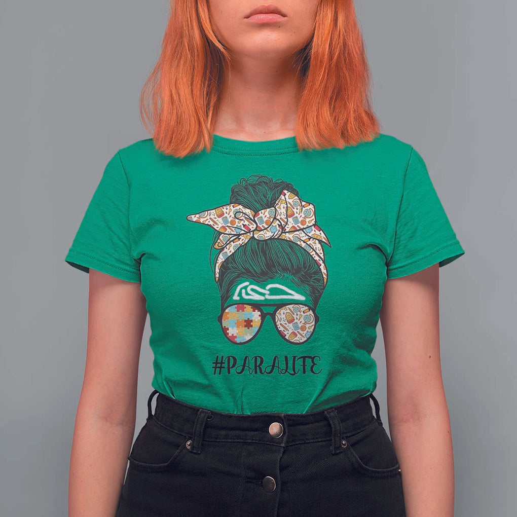 Paraprofessional Teacher T Shirt For Women Para Life Messy Bun Sunglasses School Supplies TS11 Irish Green Print Your Wear