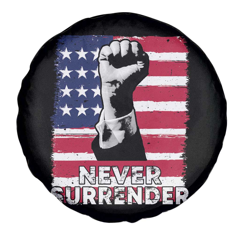 Trump Presient Never Surrender 2024 Spare Tire Cover US Flag Raised Fist TS11 Print Your Wear
