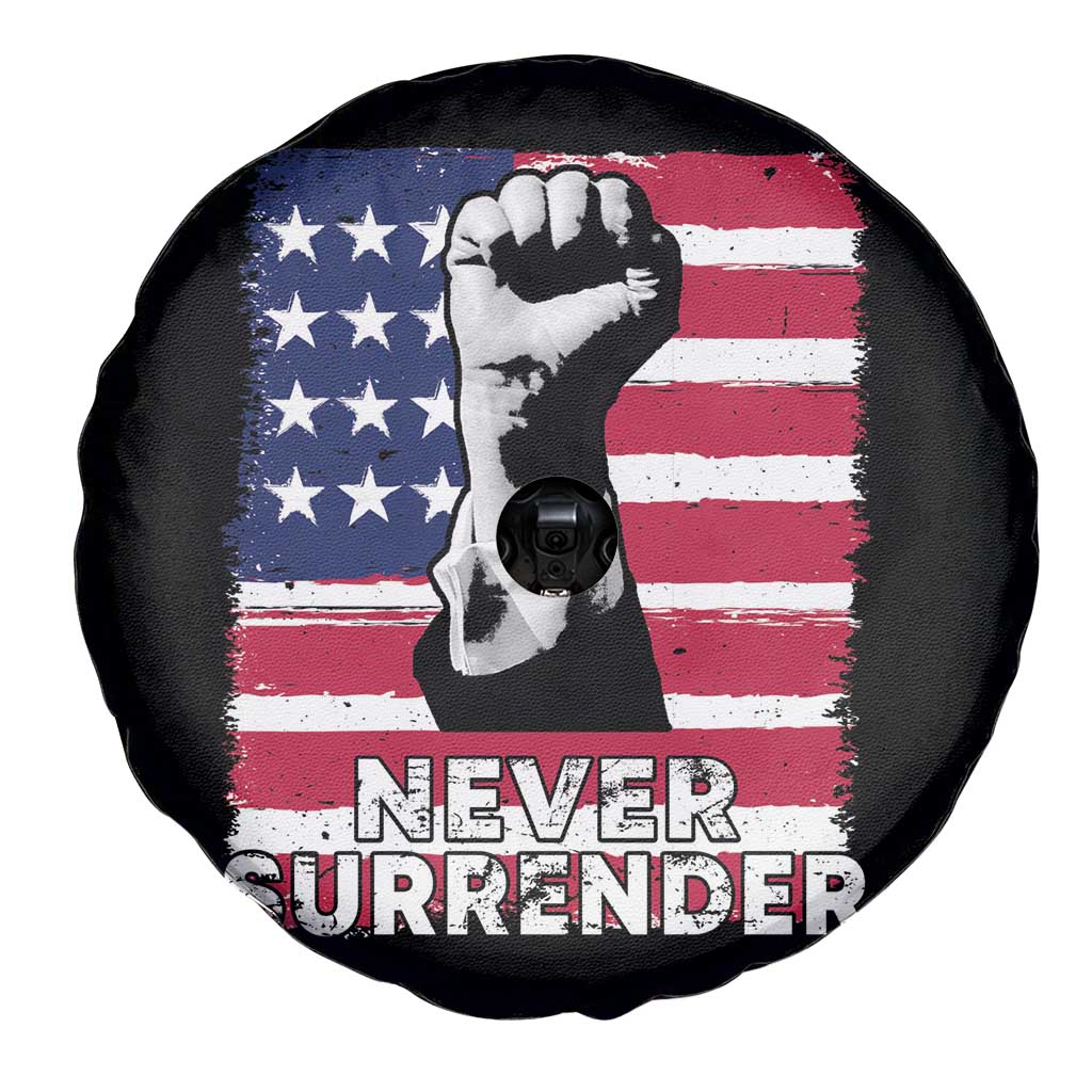 Trump Presient Never Surrender 2024 Spare Tire Cover US Flag Raised Fist TS11 Print Your Wear