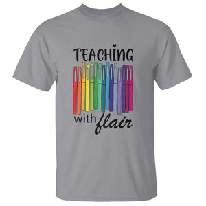 Funny Teacher T Shirt Teaching With Flair Colorful Pen Back To School TS11 Sport Gray Print Your Wear
