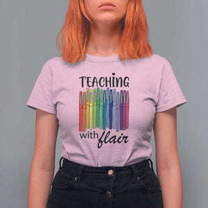 Funny Teacher T Shirt For Women Teaching With Flair Colorful Pen Back To School TS11 Light Pink Print Your Wear