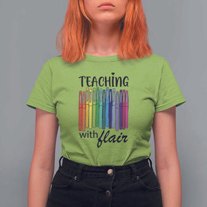 Funny Teacher T Shirt For Women Teaching With Flair Colorful Pen Back To School TS11 Lime Print Your Wear