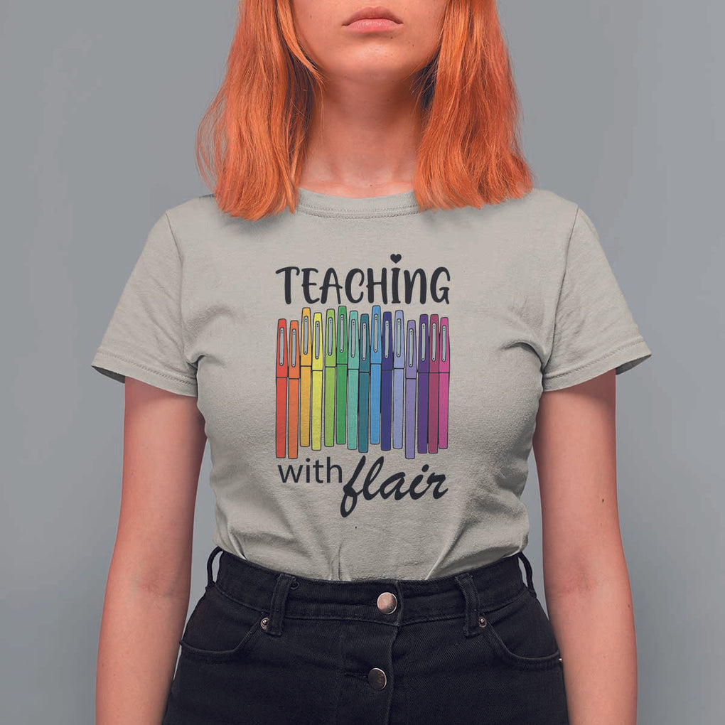 Funny Teacher T Shirt For Women Teaching With Flair Colorful Pen Back To School TS11 Sand Print Your Wear