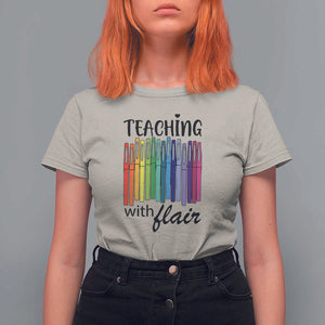 Funny Teacher T Shirt For Women Teaching With Flair Colorful Pen Back To School TS11 Sand Print Your Wear