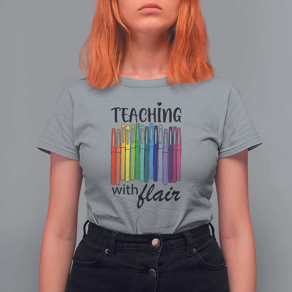 Funny Teacher T Shirt For Women Teaching With Flair Colorful Pen Back To School TS11 Sport Gray Print Your Wear