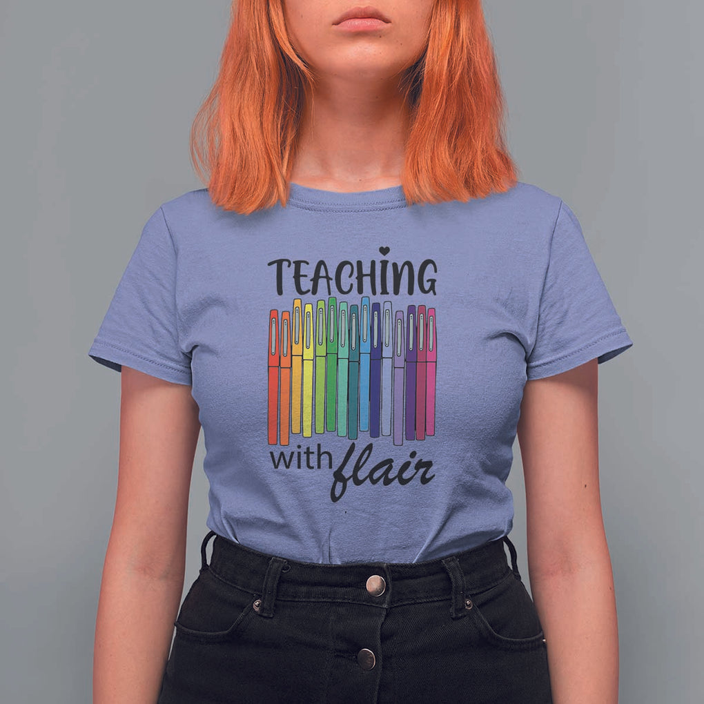 Funny Teacher T Shirt For Women Teaching With Flair Colorful Pen Back To School TS11 Violet Print Your Wear