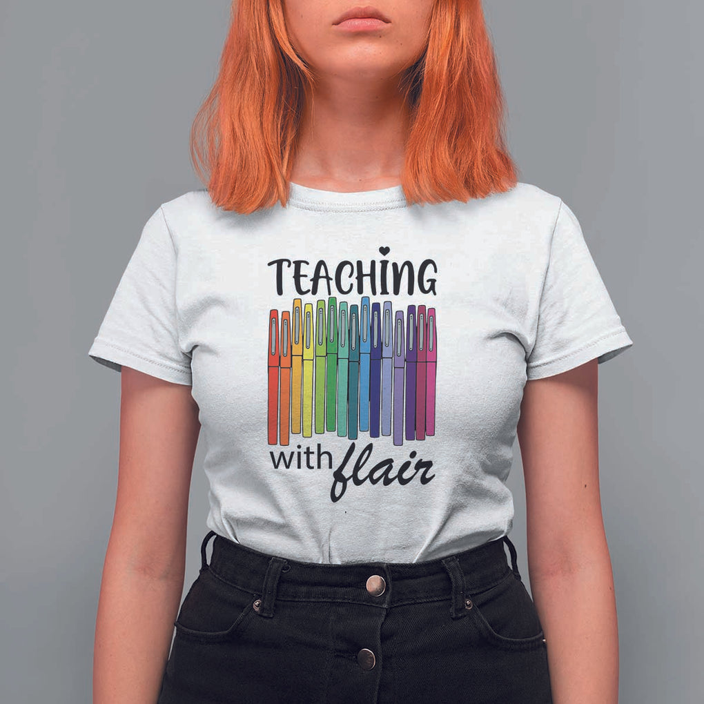 Funny Teacher T Shirt For Women Teaching With Flair Colorful Pen Back To School TS11 White Print Your Wear
