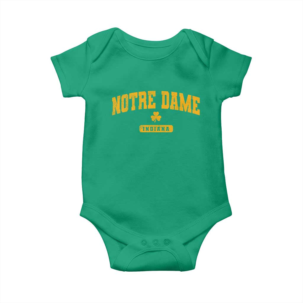 Notre Dame Indiana Baby Onesie Vintage Varsity Sports IN State Gold Shamrock TS11 Irish Green Print Your Wear