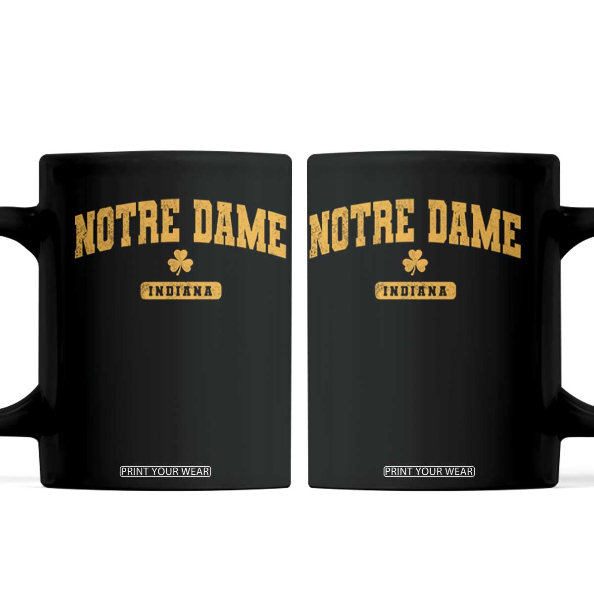 Notre Dame Indiana Coffee Mug Vintage Varsity Sports IN State Gold Shamrock TS11 Black Print Your Wear