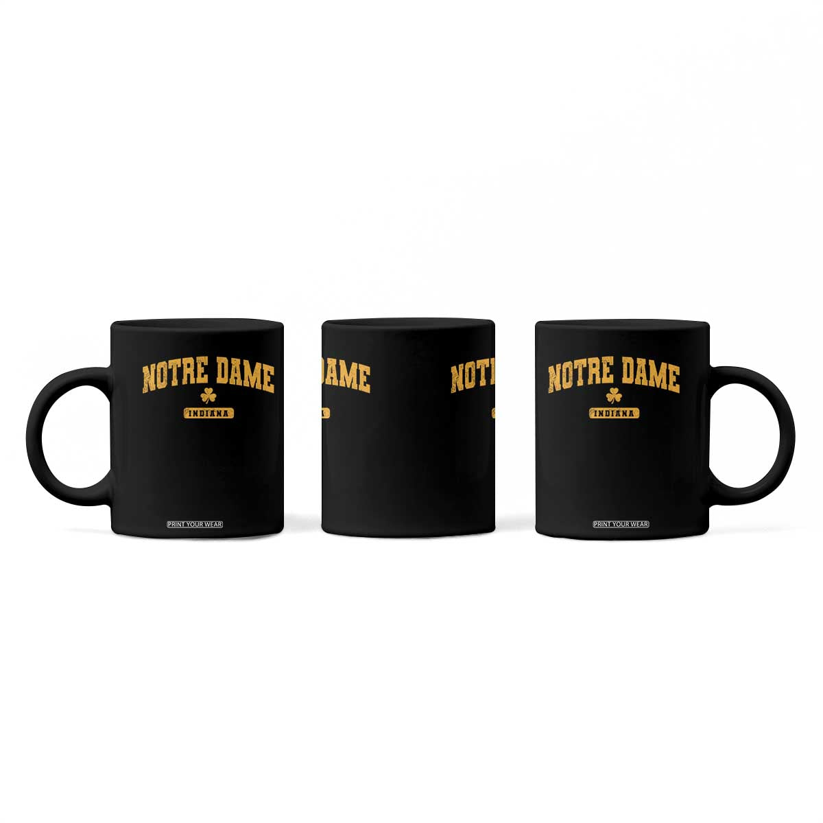 Notre Dame Indiana Coffee Mug Vintage Varsity Sports IN State Gold Shamrock
