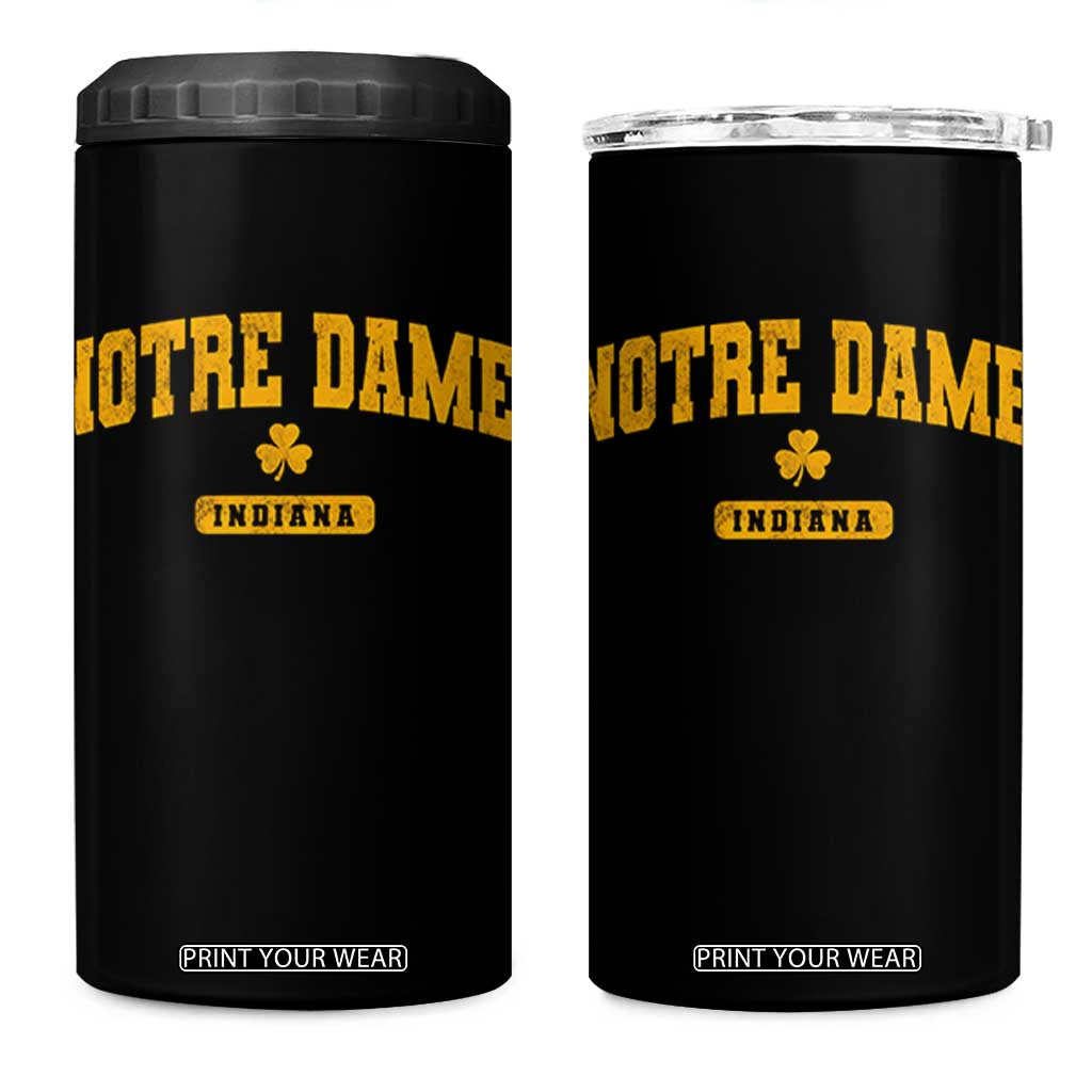 Notre Dame Indiana 4 in 1 Can Cooler Tumbler Vintage Varsity Sports IN State Gold Shamrock TS11 One Size: 16 oz Black Print Your Wear