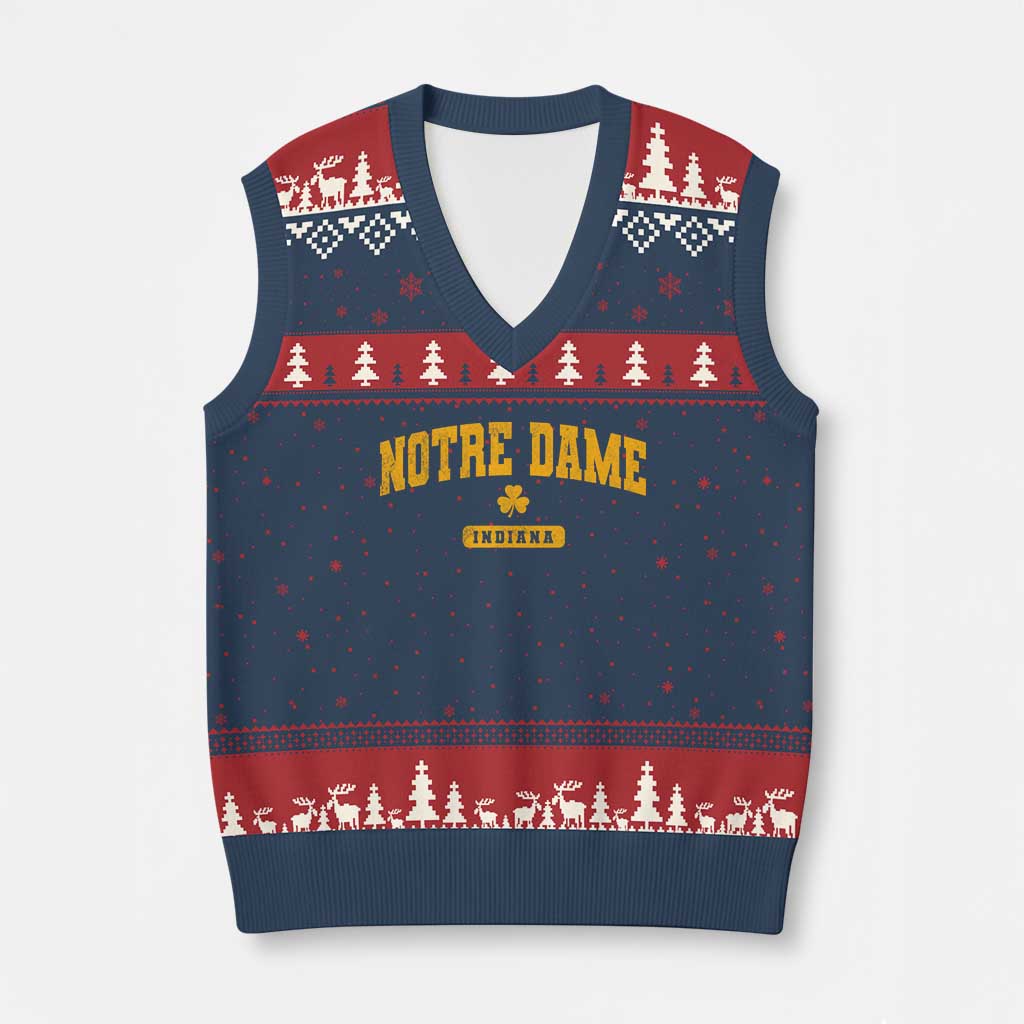 Notre Dame Indiana V-Neck Knit Sweater Vest Vintage Varsity Sports IN State Gold Shamrock TS11 Navy Red Print Your Wear
