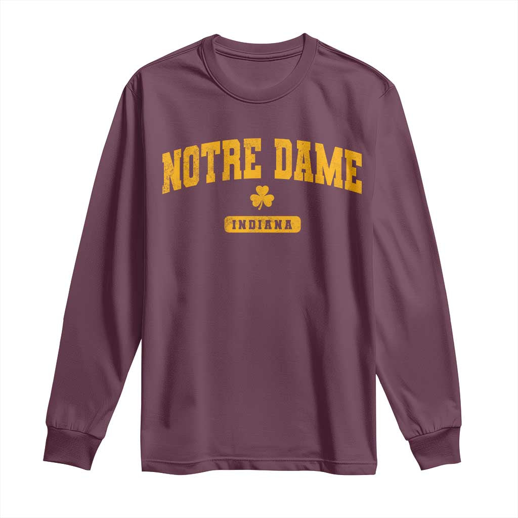 Notre Dame Indiana Long Sleeve Shirt Vintage Varsity Sports IN State Gold Shamrock