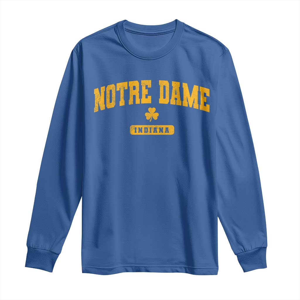 Notre Dame Indiana Long Sleeve Shirt Vintage Varsity Sports IN State Gold Shamrock