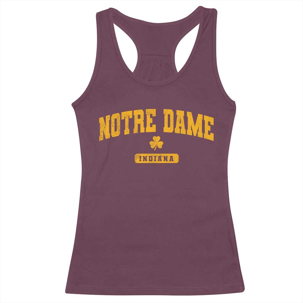 Notre Dame Indiana Racerback Tank Top Vintage Varsity Sports IN State Gold Shamrock