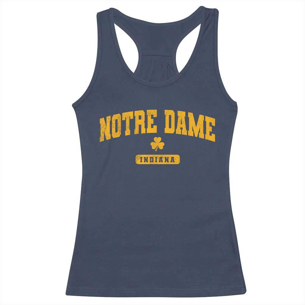 Notre Dame Indiana Racerback Tank Top Vintage Varsity Sports IN State Gold Shamrock