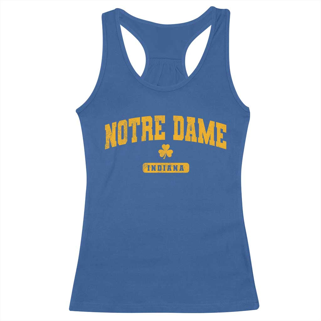 Notre Dame Indiana Racerback Tank Top Vintage Varsity Sports IN State Gold Shamrock
