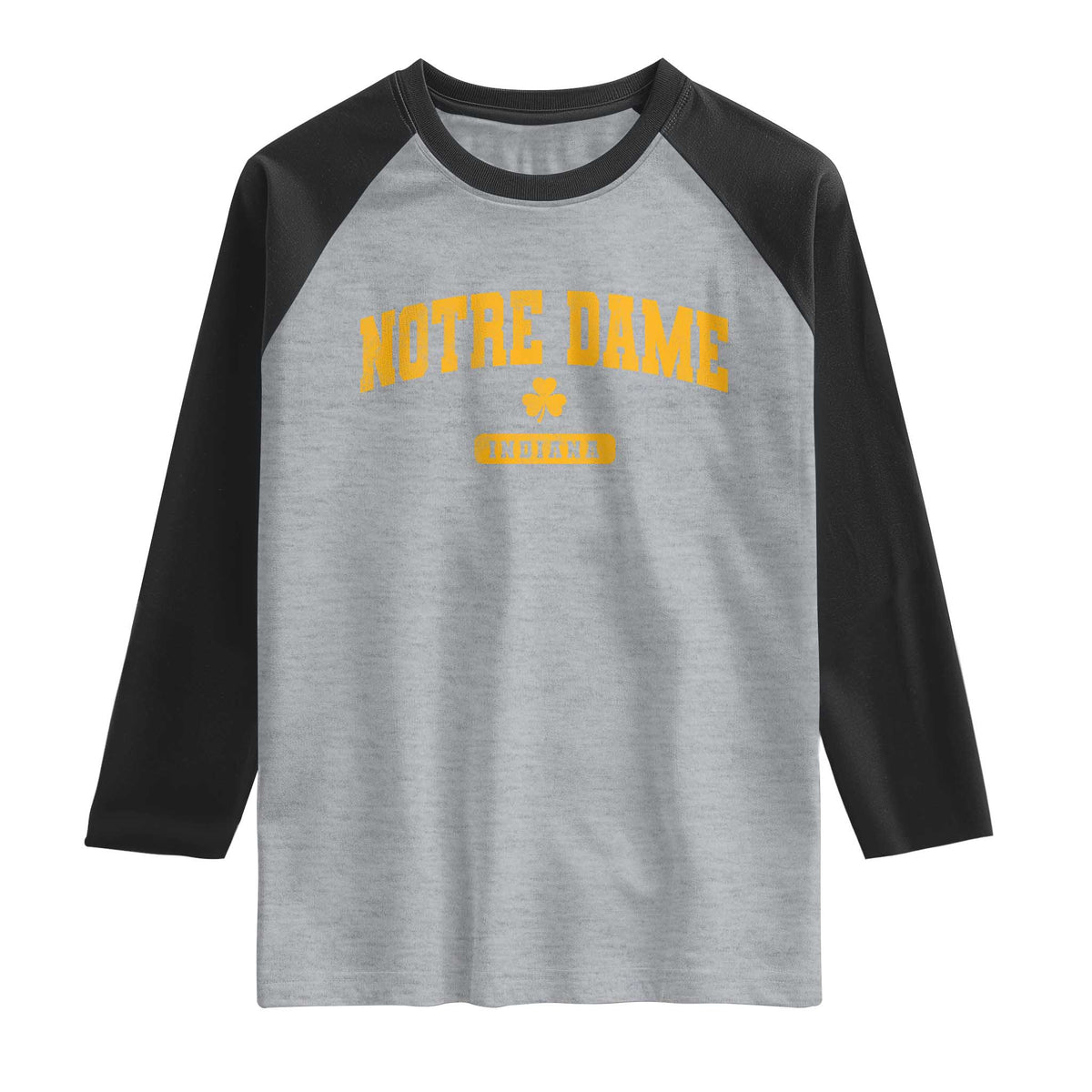 Notre Dame Indiana Raglan Shirt Vintage Varsity Sports IN State Gold Shamrock