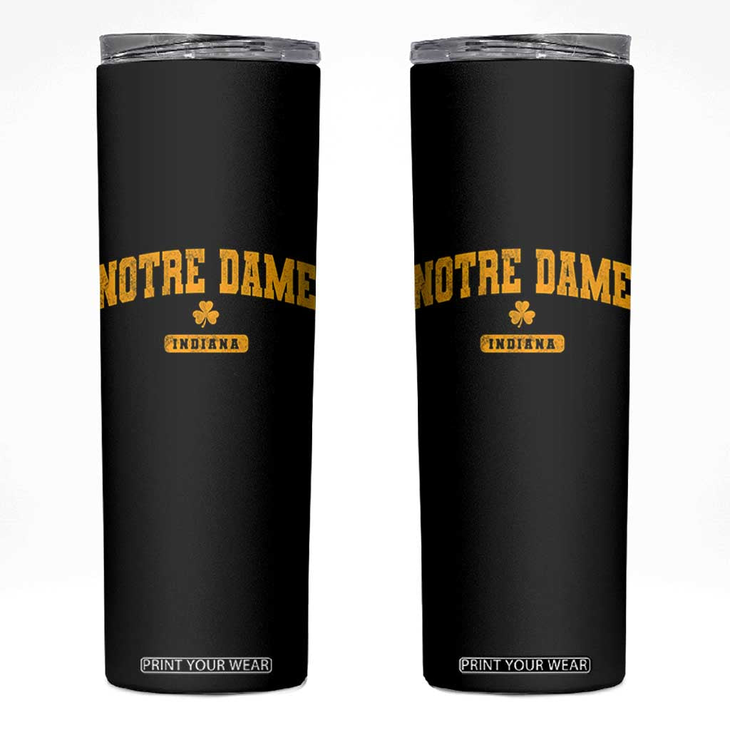 Notre Dame Indiana Skinny Tumbler Vintage Varsity Sports IN State Gold Shamrock TS11 Black Print Your Wear