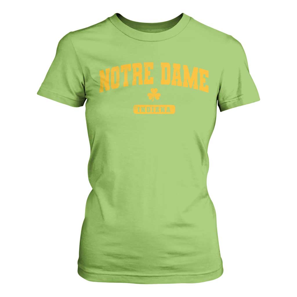 Notre Dame Indiana T Shirt For Women Vintage Varsity Sports IN State Gold Shamrock