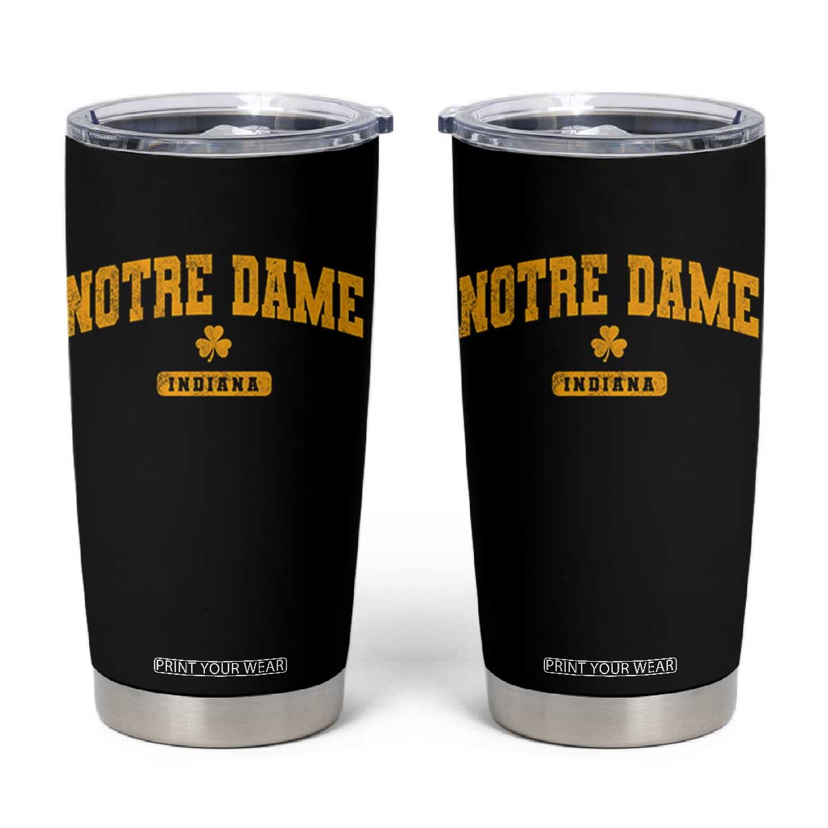 Notre Dame Indiana Tumbler Cup Vintage Varsity Sports IN State Gold Shamrock
