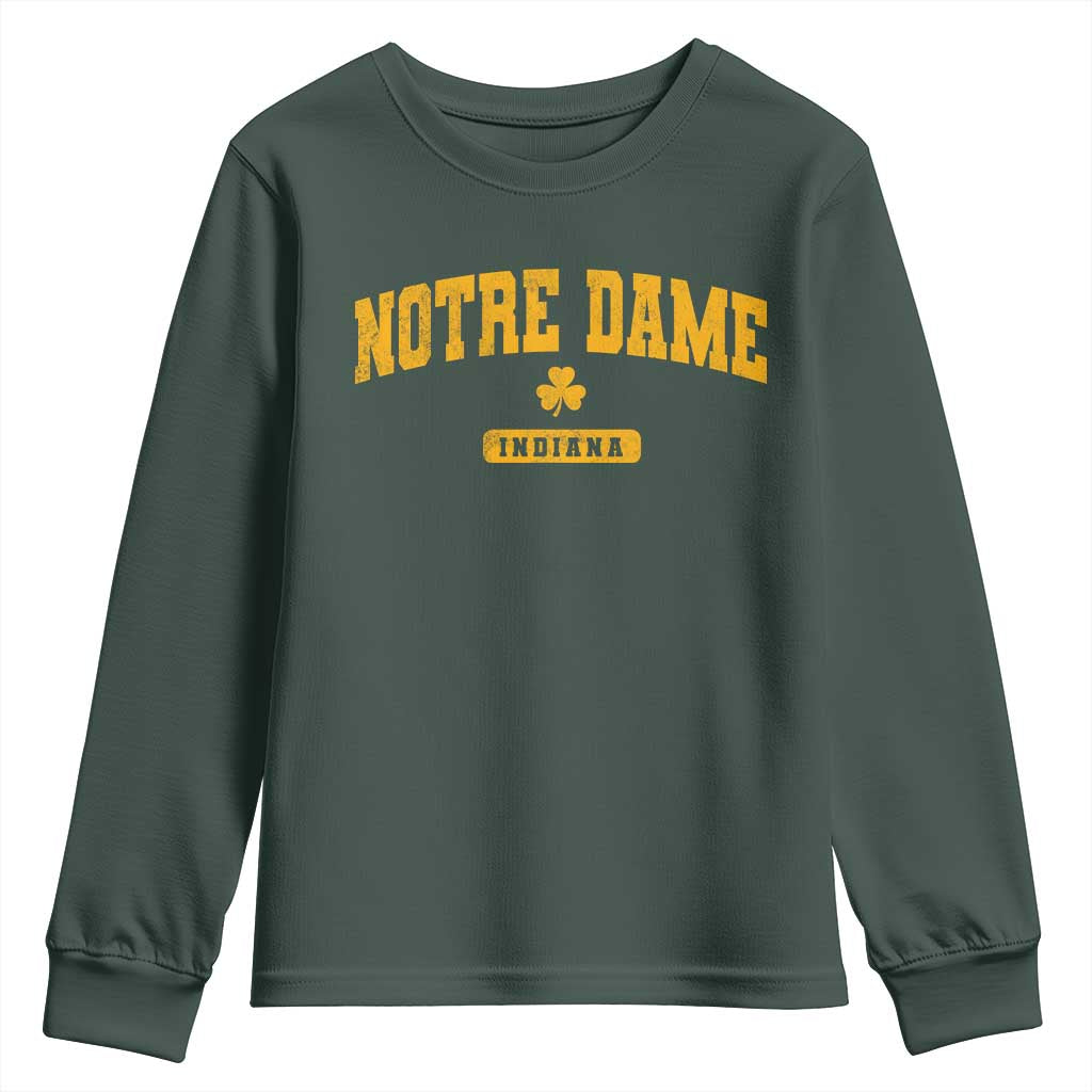 Notre Dame Indiana Youth Sweatshirt Vintage Varsity Sports IN State Gold Shamrock